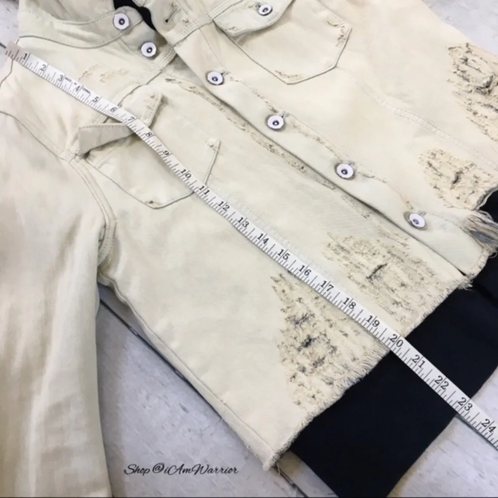 Free People Distressed Cropped Denim Jacket w/ Hooded Layer *shop@iamwarrior - Picture 7 of 9